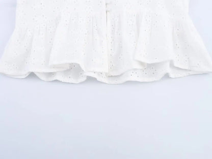 Women's commuting summer new fashion ethnic style hollow embroidery casual long-sleeved short shirt