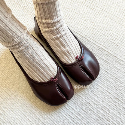 Ballerina Flats Split Toe Shoes 2024 New In Merlot Leather Mary Janes Size 44 Purple Ballet Flat Women