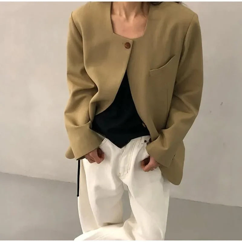 Casual Women's Blazer Jackets Long Sleeve Square Collar Spring Female Coat Fashion Pockets Long Sleeve Office Lady Outfits
