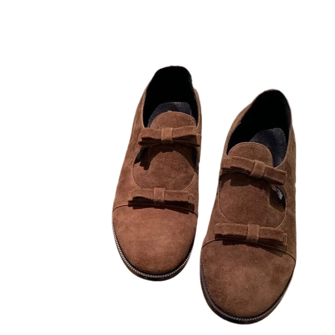 NEW Brand Women Platform bow Loafers Designer Suede Shoes Casual Sneaker Mid Heels 2025 Trend Square Toe Leather Winter Zapatos