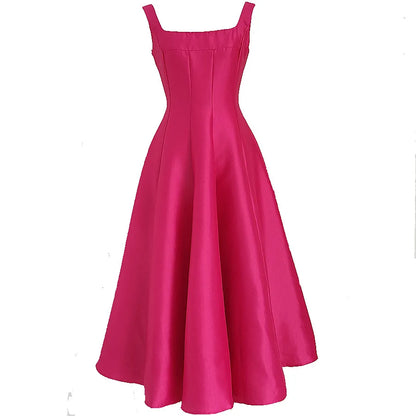 Square Collar Evening Dress French Hepburn Style Niche Temperament Retro Sling Slim Waist Wedding Party Dresses Fluffy Prom Robe