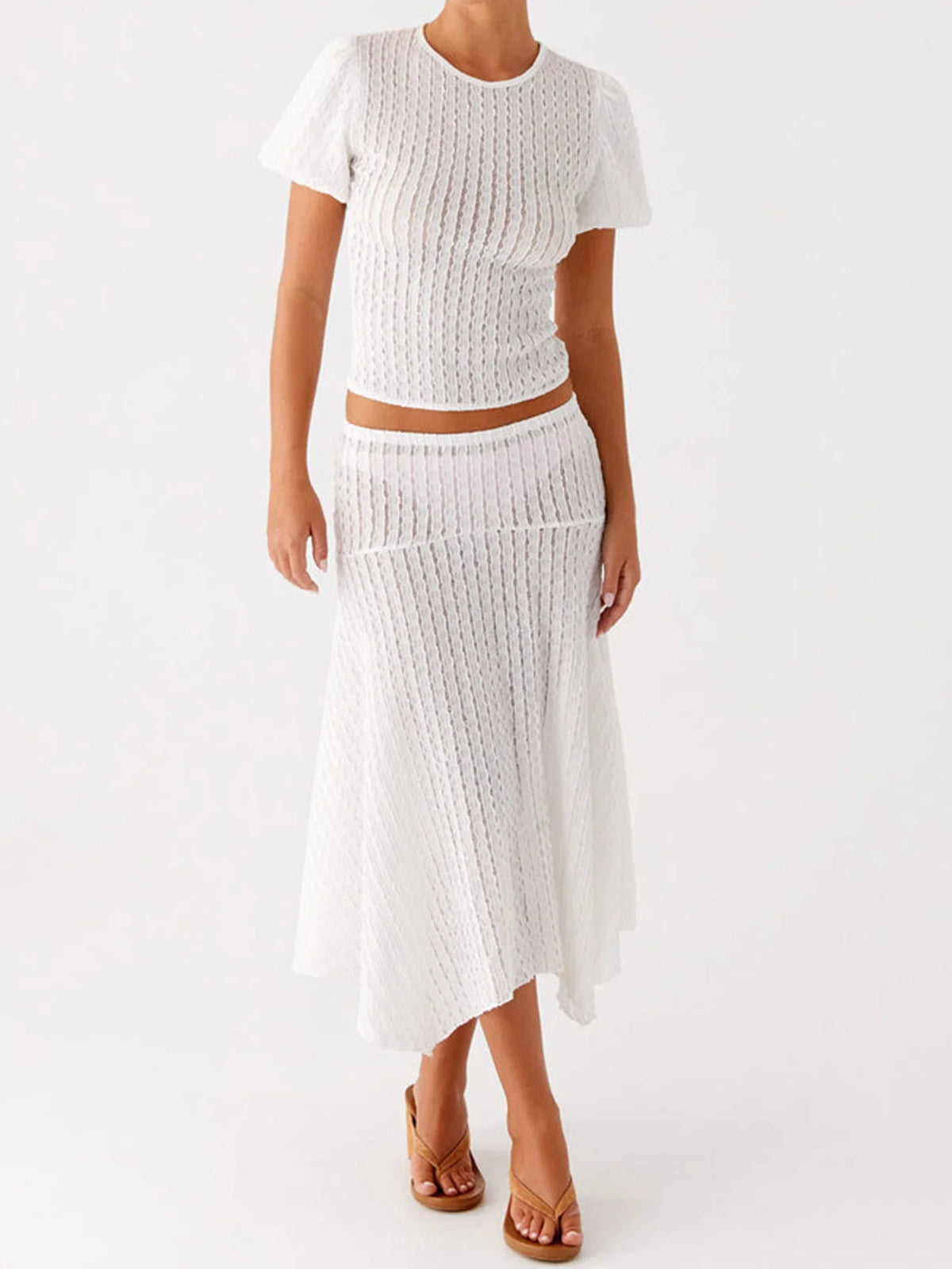 Casual Summer Ensemble Vibrant Crop Tops and Flowy Skirts for Trendy Street Style Fashionistas