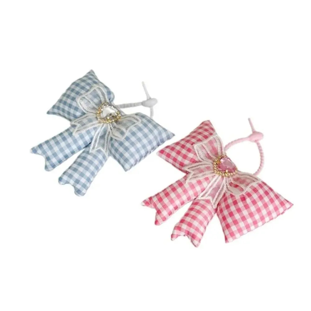 Creative Cloth Bowknot Bag Pendant Rhinestone Lattice Bow Keychain Heart Phone Charms Pendant Phone Chains Bag Ornaments