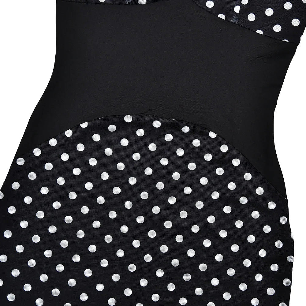 Personalized Design Diagonal Neck Off-the-shoulder Polka Dot Dress Female Sexy Slim Mesh See-through Backless Dress