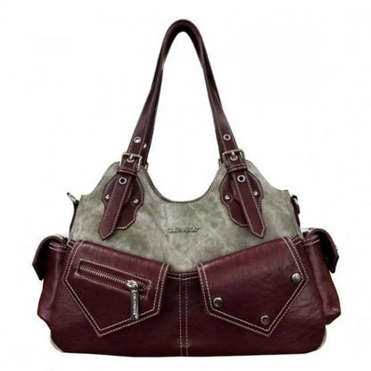 Women's Fashion PU Leather Shoulder Bag Large Capacity Crossed Color Cowboy Backpack Multifunctional Underarm Bag Casual Outing