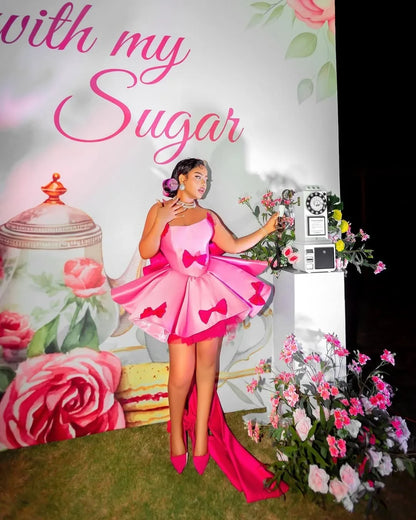 Bow Decor Strapless Mini Party Dress