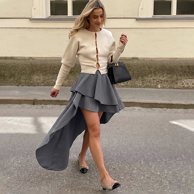 Stylish Irregular Casual Skirt Women Solid Commuting High-Waisted Irregular Layered Skirt Spring Summer New Street Skirt