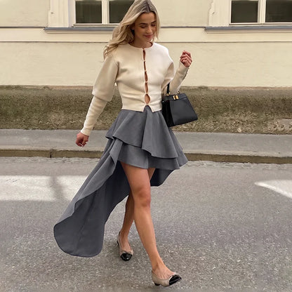 Stylish Irregular Casual Skirt Women Solid Commuting High-Waisted Irregular Layered Skirt Spring Summer New Street Skirt