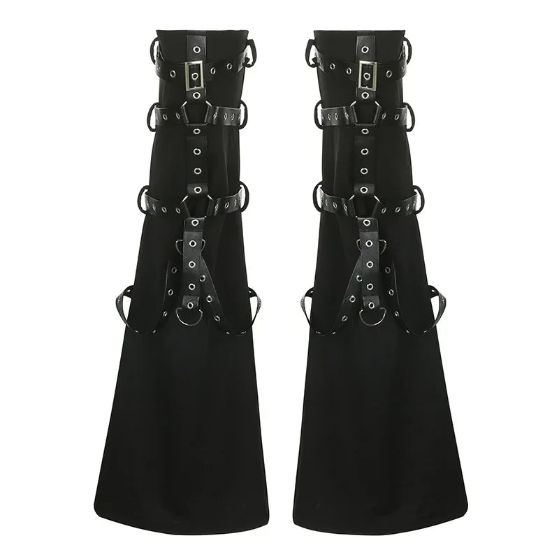 Harajuku Vintage Dark Punk Style Leather Buckle Leggings Micro Flared Leg Covers Women Spring New Leg Warmers