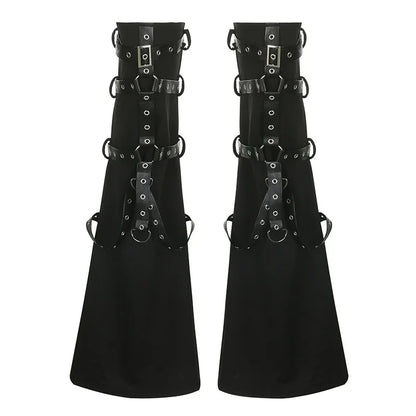 Harajuku Vintage Dark Punk Style Leather Buckle Leggings Micro Flared Leg Covers Women Spring New Leg Warmers