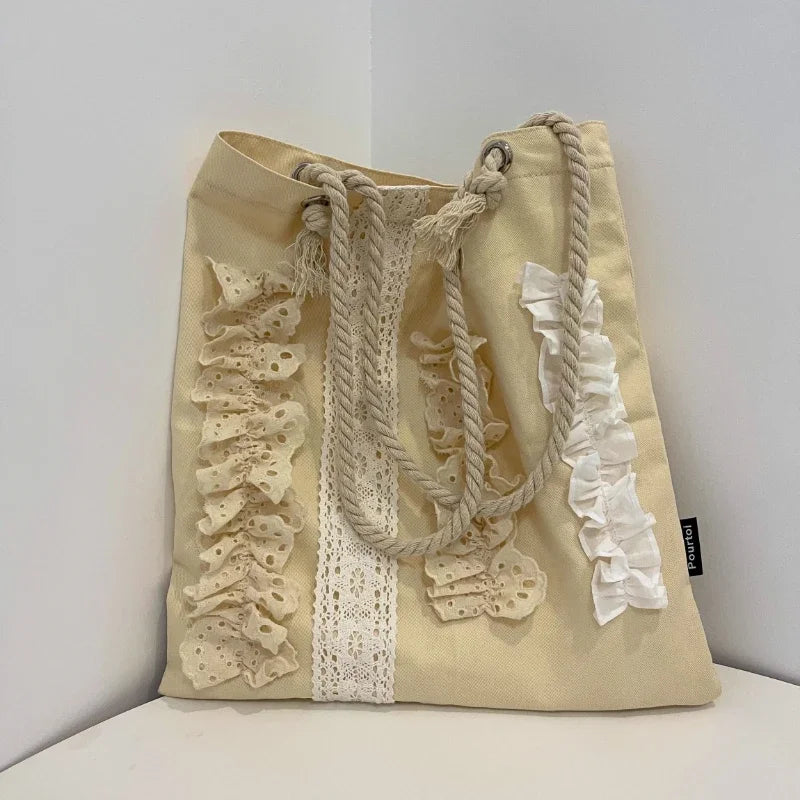 Luxury Design Japanese Kawaii Tote Bag Vintage Sweet Patchwork Cute Handbags Y2k Aesthetic Women All Match Shoulder Underarm