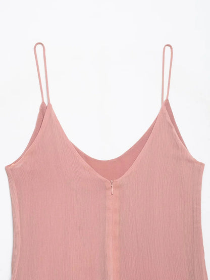 Women's Sweet Chic Suspender Dress Pink Solid Layered Zipper Mini Dress Fashion Spring Summer Holiday Beach Party Dress