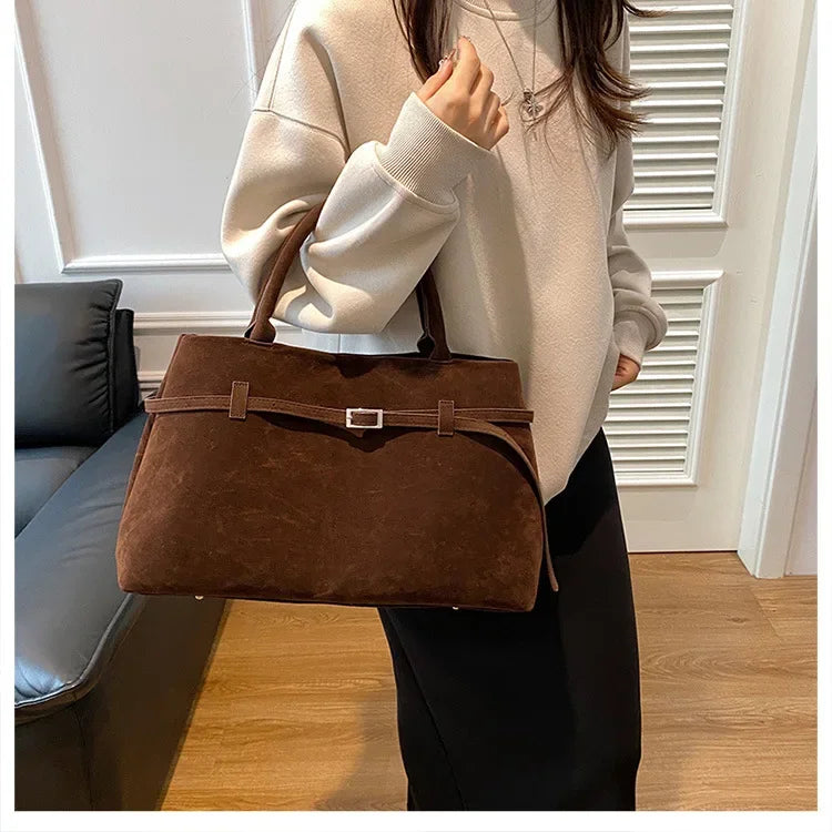 New Retro Suede Suede Handbag Internet Celebrity Same Design Tote Bag Fashion Versatile Shoulder Bag High Beauty Wrist Bags