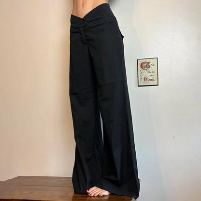 Irregular Waist Flared Pants Baggy Boot Cut Trousers Casual Basic All-match Streetwear Chic Fashion Outfits Women