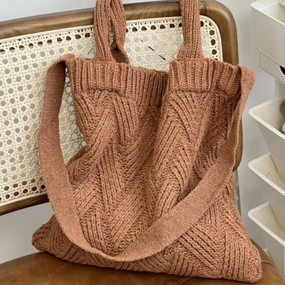 Grunge Vintage Knitted Solid Shoulder Bag Simple All Match Y2k Aesthetic Tote Japanese Cute High-capacity Crossbody Handbags