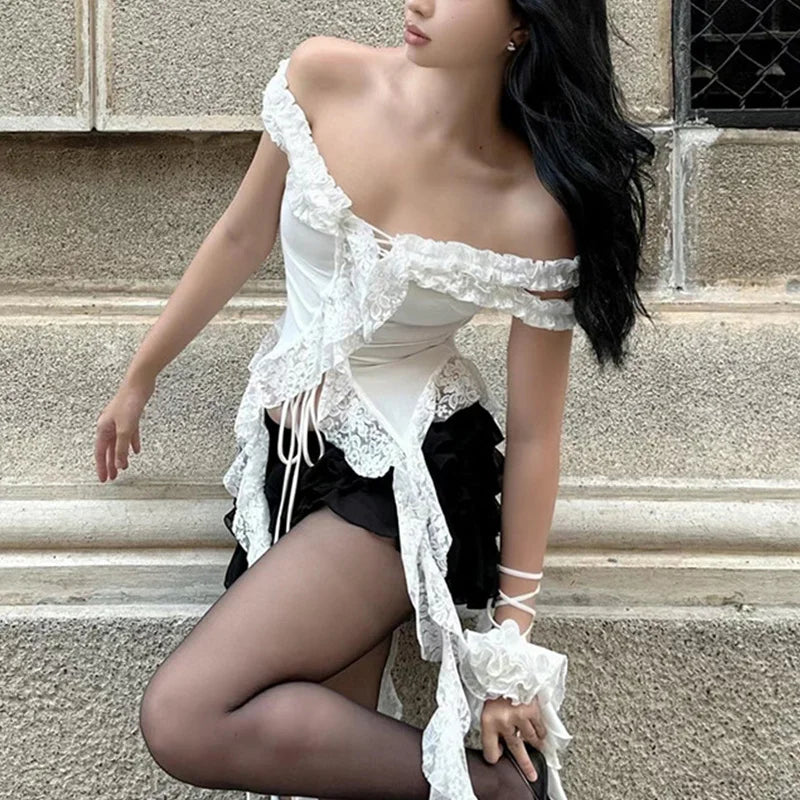 Lace Patchwork Asymmetrical Strapless