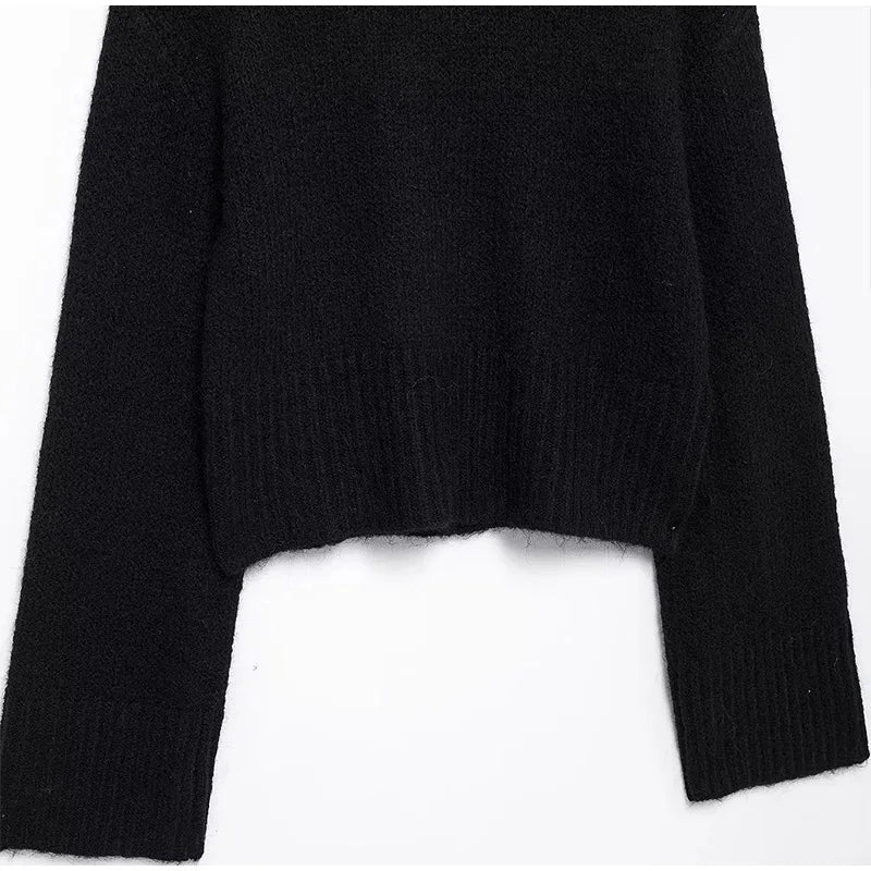 Cropped Pullovers Women Sweater Knit Loose Turtleneck Long Sleeve Female Knitted Top Autumn Winter Fashion Lady Outwear