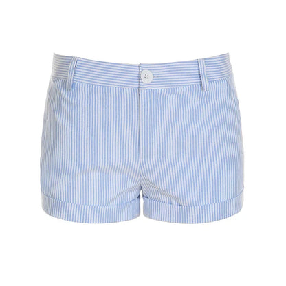 Roll-up Hem Striped Shorts Casual Basic Button-up High Waist Hot Pants Chic Elegant Slim-fitting Short Pants Streetwear