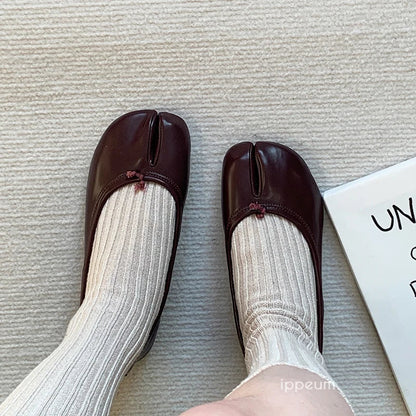 Ballerina Flats Split Toe Shoes 2024 New In Merlot Leather Mary Janes Size 44 Purple Ballet Flat Women