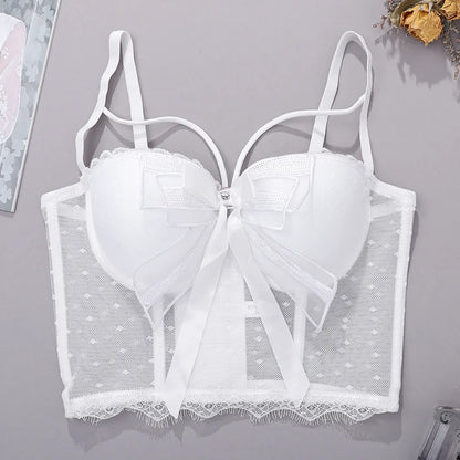 Summer New Women Mesh Lace Feather Camisole Bustier Bra Cropped Tops Beading Fishnet Hot Diamond Sexy Sleeveless Vest Slim
