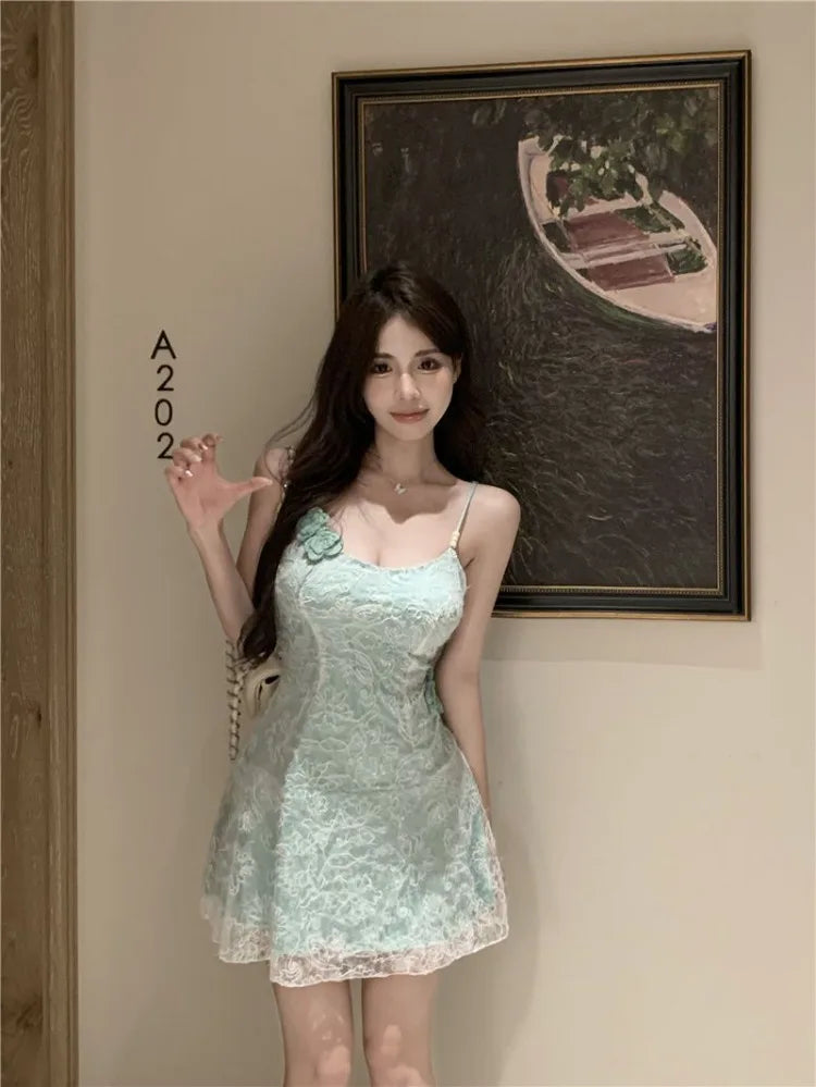 Mini Dresses Women Flowers Lace Patchwork Slim Slash Neck Backless Party Dress Female Sexy Elegant Holiday Casual