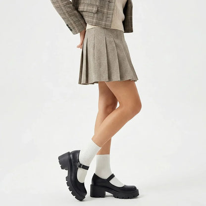 Women's Classic Mary Janes Shoes Platform Dress Low Chunky Heel Pumps Round Toe Ankle Strap Oxfords Shoes Good Quality