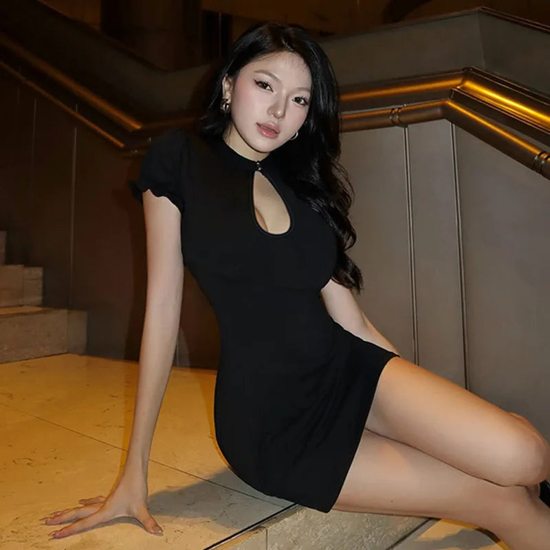 Club Dress for Women Spring New Sexy Slimming Low Cut Short Sleeve Party Dress