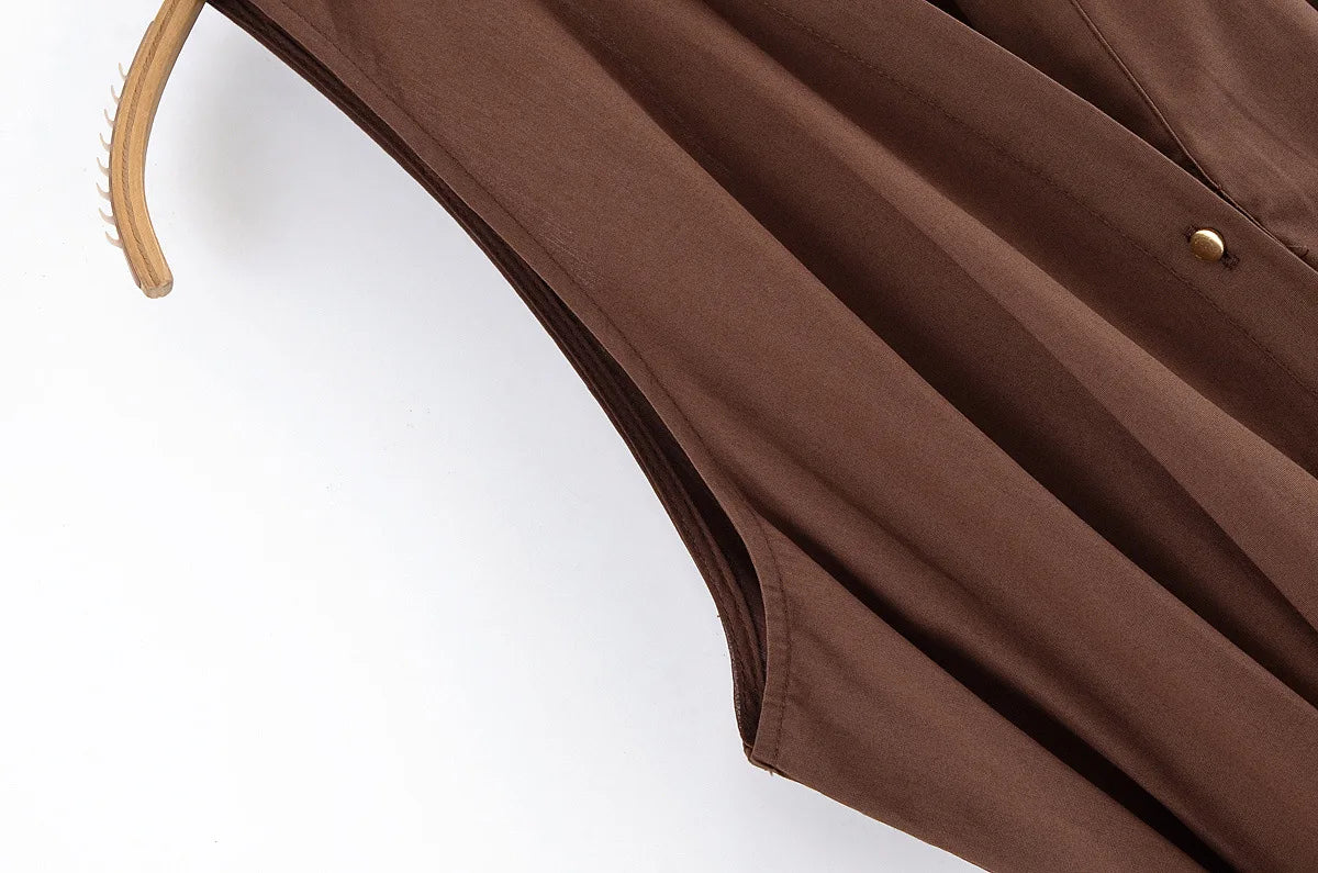 Casual Fashion Women's Dress Solid Color Round Neck Sleeveless Single Breasted Drape Belt Dress New Commuter Pleated Dress
