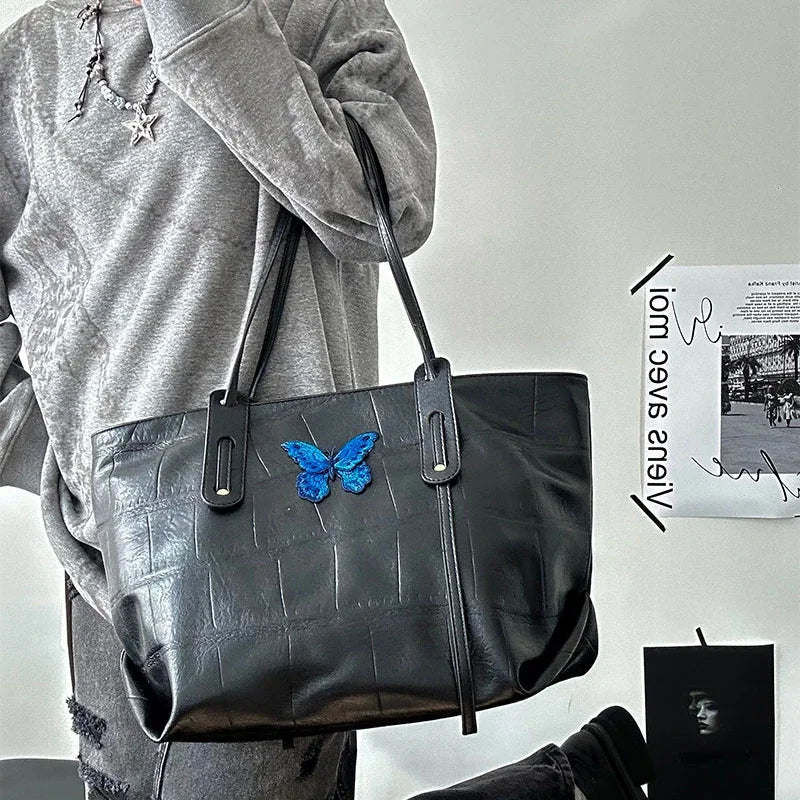 Y2k Aesthetic Women Vintage Tote Bags Sweet Butterfly All Match Chic Underarm Bag Casual High-capacity Fashion Shoulder Handbags
