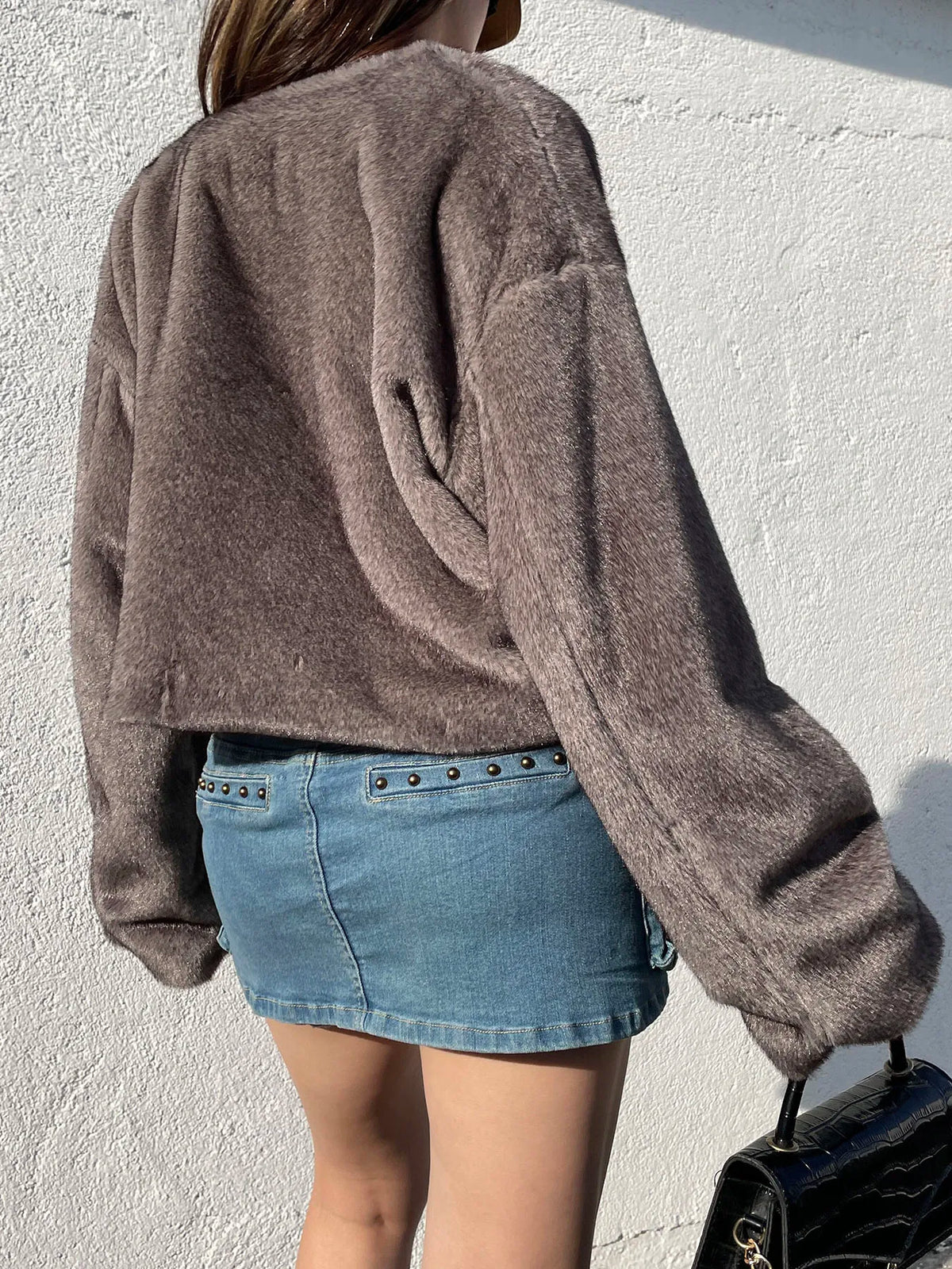 Casual Solid Furry Coats Women Winter Warm Basic Loose Long Sleeve Jackets Fashion Streetwear Korean Style Ladies