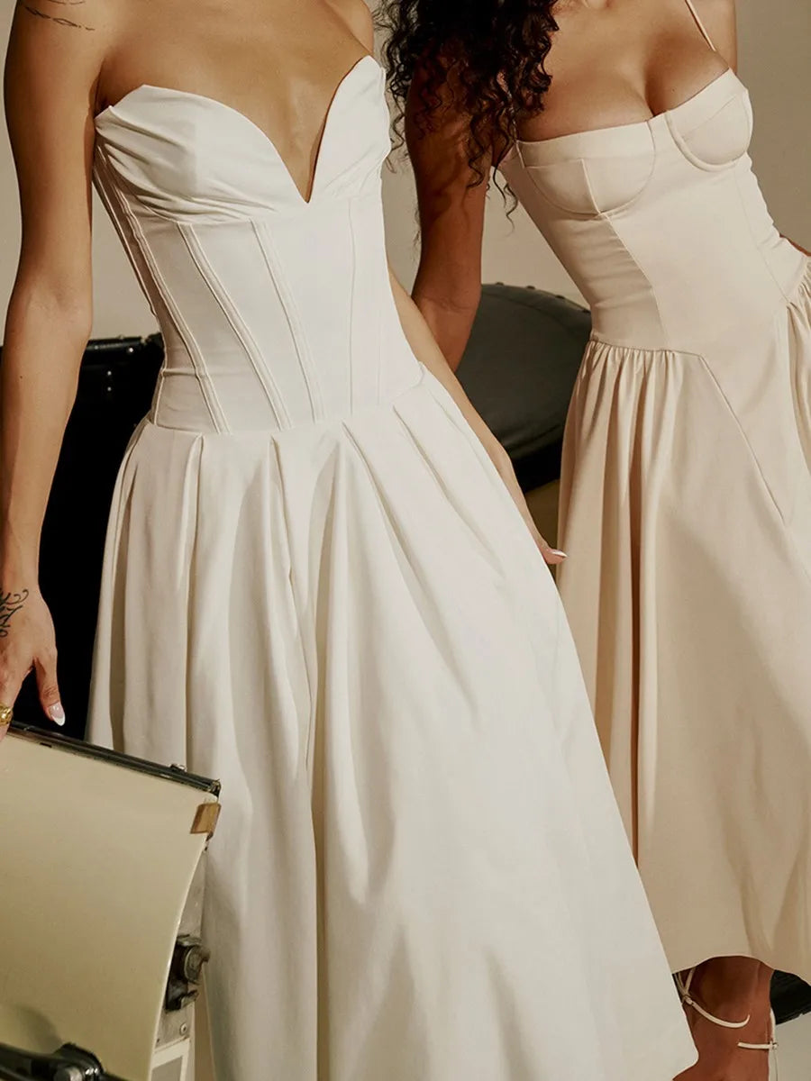 Sexy Elegant Solid Long Dresses For Women V-neck Sleeveless Backless A-line Midi Dress Fashion Evening Party Vestidos 2024 New