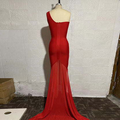 One Shoulder Sleeveless Maxi Metal Studded Bandage Dress