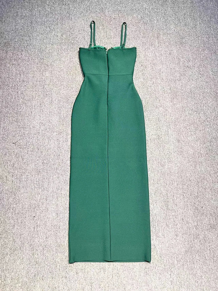 Sweetheart Spaghetti Strap Midriff Cutout Metal Ring Bodycon Maxi Dress