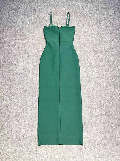 Sweetheart Spaghetti Strap Midriff Cutout Metal Ring Bodycon Maxi Dress