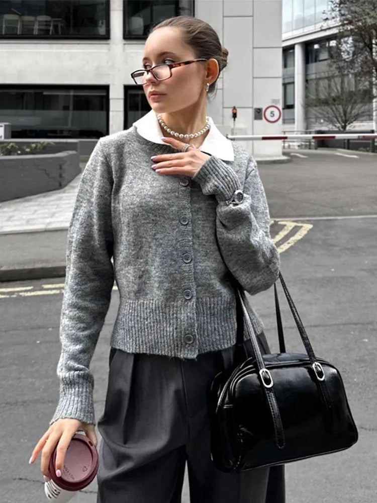 Casual O-neck Knitted Cardigan Women Autumn Winter Slim Short Buttons Coat Female Elastic Waist Solid Sweater Lady Soft Basic