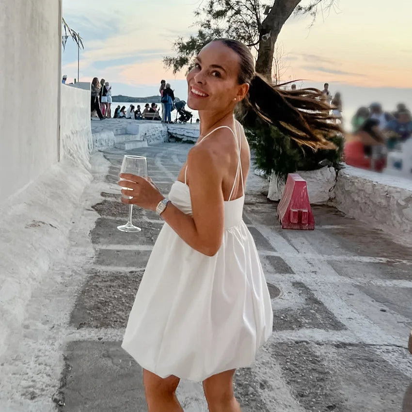 Spring and summer casual white versatile sexy suspender V-neck fashionable dress slim commuting short skirt for women
