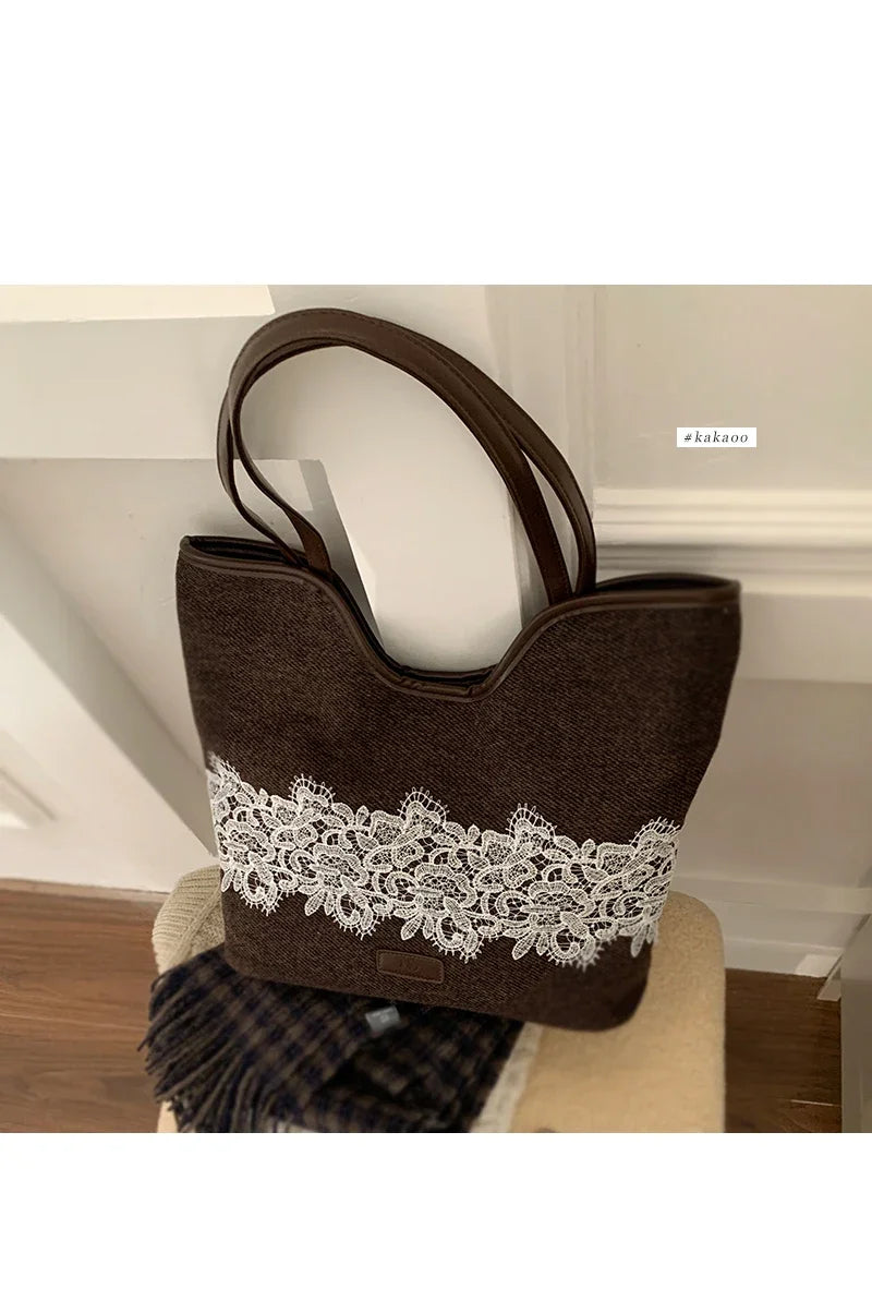 Korean Niche Canvas Bag for Women Autumn Winter Fashion Large Capacity Shoulder Versatile Commuting Tote Bags