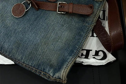 Fashionable and Versatile Contrasting Denim Vintage Design Single Shoulder Crossbody Bag for Women Jeans Bags