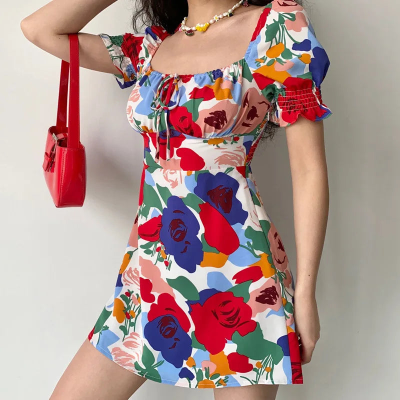 Summer Women's dress Beach Style A-LINE Floral Printing Miniskirt Strapless Holiday trip female clothing