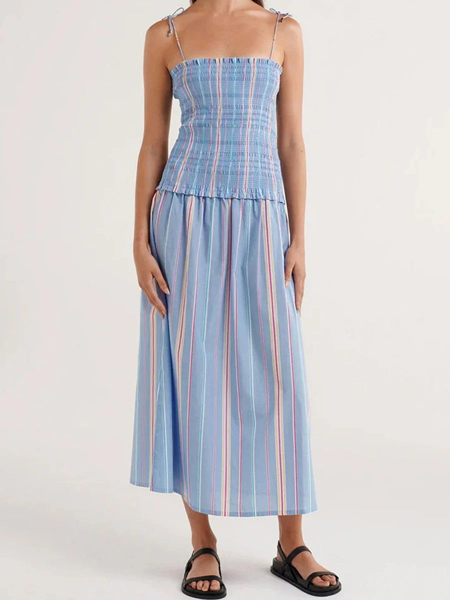 Summer Striped Holiday Long Dress Women Elegant Fashion Sleeveless Sling Dresses Female Casual Simple A-line Vestidos 2024 New
