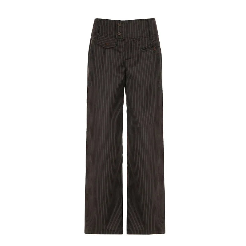 Fall Winter 2025 New Women's Casual Pants Retro Striped Wide-Leg Straight-Cut Pants Elegant Style Low-Waist Drapey Trousers
