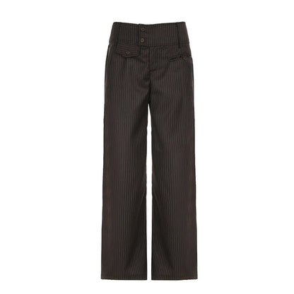 Fall Winter 2025 New Women's Casual Pants Retro Striped Wide-Leg Straight-Cut Pants Elegant Style Low-Waist Drapey Trousers