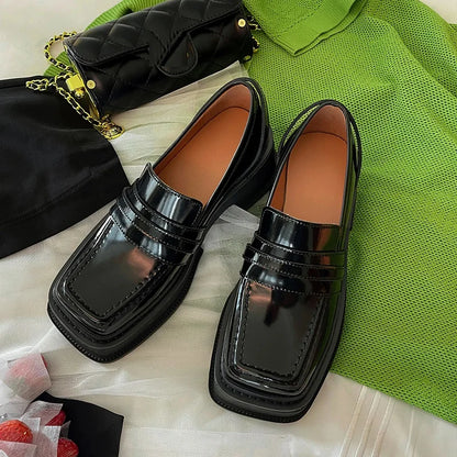 Slip On Loafers 6 CM Med Bottom Creepers Square Toe Platform Casual Shoes Vulcanized Footwear Cow Leather Loafer Shoes