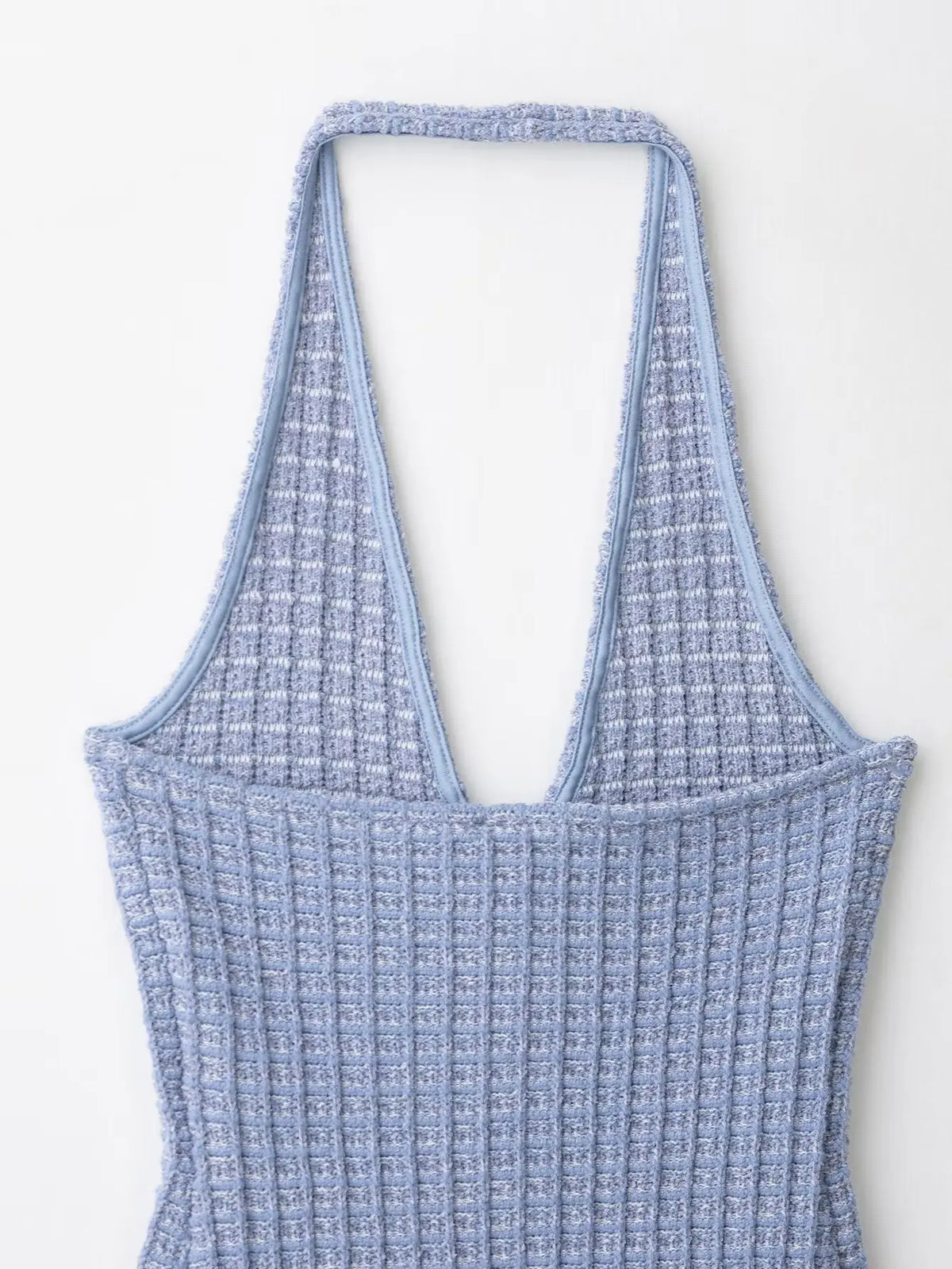 Halter Neck Single Breasted Knit Women Dress Sleeveless Tight Blue Summer Short Dress 2025 New Sexy French Woman Clothing