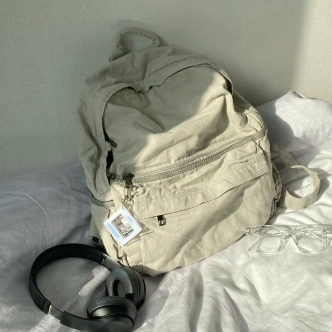 Vintage Backpack for Women Preppy Style Canvas Women Rucksack Zipper Casual Medium-Capacity European-American Style Female Bag