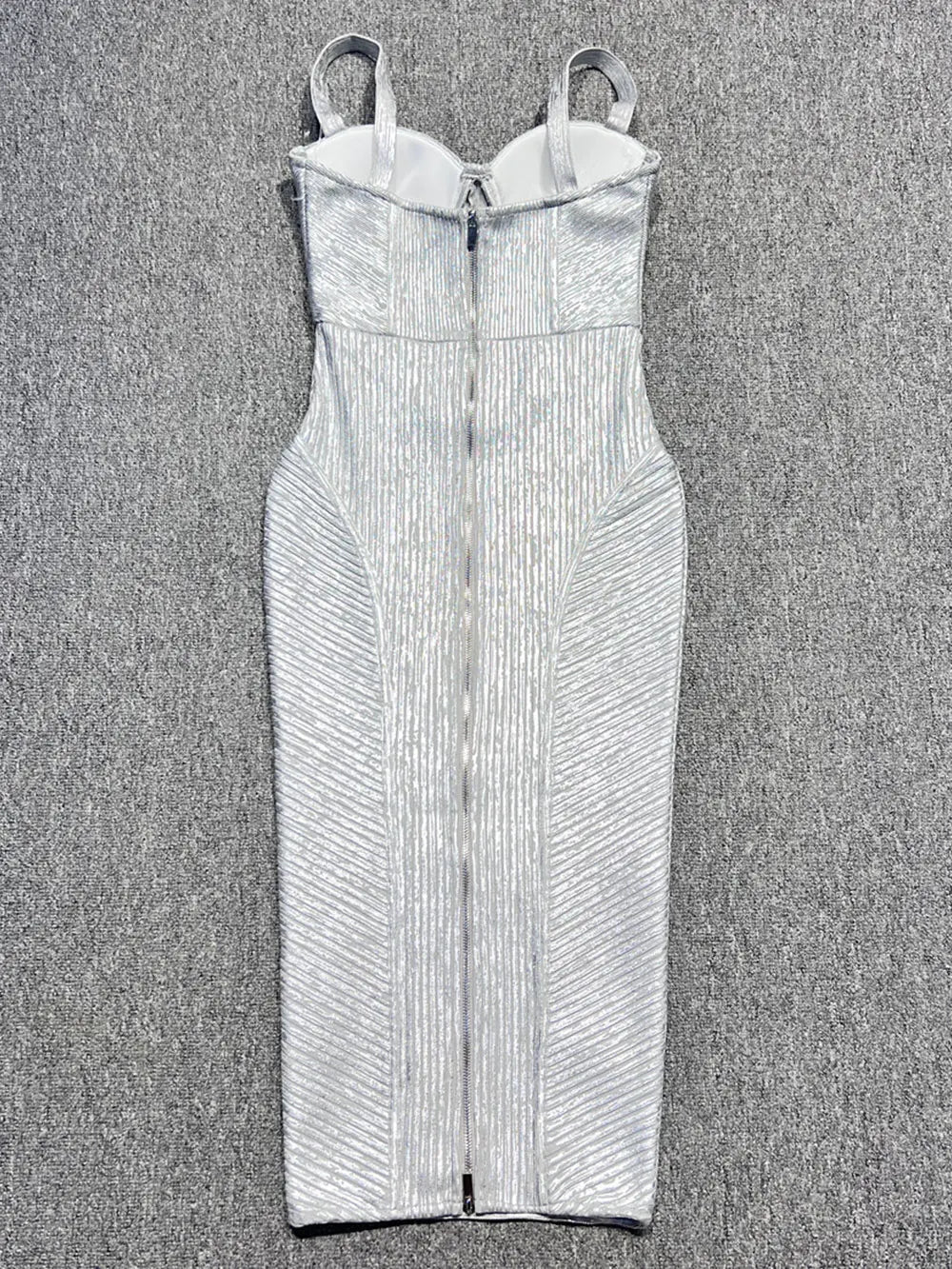Sweetheart Corset Bodice Metallic Ribbed Bodycon Midi Dress