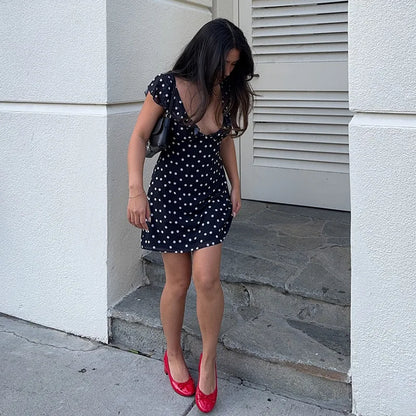 Sexy Mesh Patchwork Mini Dress Female Sleeveless V-Neck Contrast High Waist Slim Party Dress For Women Summer Y2k Dress