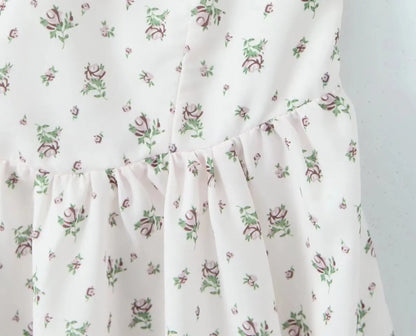 Holiday Summer Dresses 2025 Women French Style Floral Print Dress Vintage Short Sleeve V Neck A-line Mini Robe Sundress