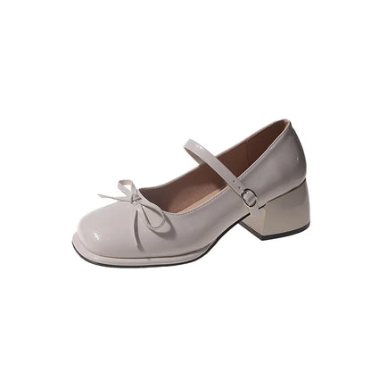 Vintage Patent Leather Thick Heel Women Mary Jane Shoes Concise Square Toe Shoes Spring Ladies Elegant Dress Party Pumps