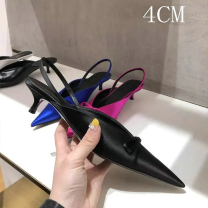 Super Hot Pointy Bow V-Top Skinny Heel Bun Towing Summer Muller Shoes Fashion Leather Low Heel Pumps